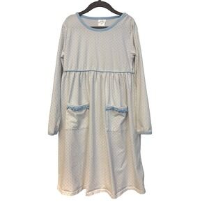 Stitchy Fish Girls Josie Popover Dress, Blue Dot White Long Sleeve Pocket Sz 8